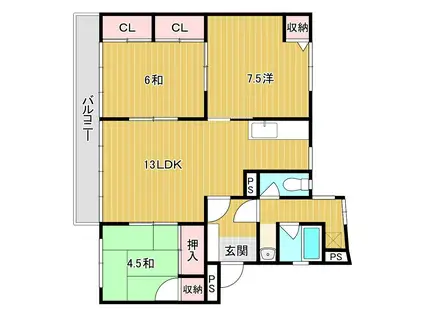 富国アパート(3LDK/4階)の間取り写真