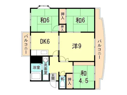 横尾2団地45号棟(4DK/3階)の間取り写真