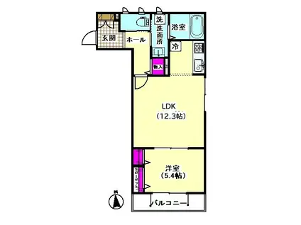 パルシェ萩中(1LDK/3階)の間取り写真