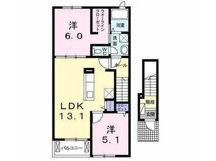 イーストフラワー更級I(2LDK/2階)の間取り写真