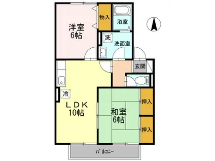 ソレアード上谷A棟(2LDK/2階)の間取り写真