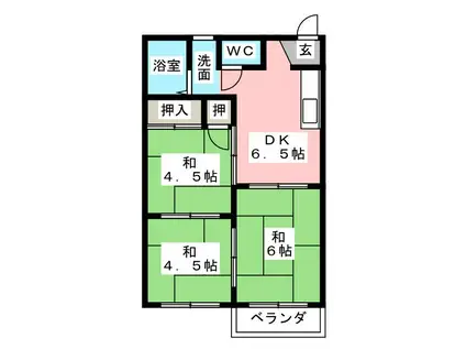 コーポラス石神C(3DK/1階)の間取り写真