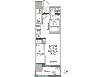 グランエール西日暮里(1LDK/9階)の間取り写真