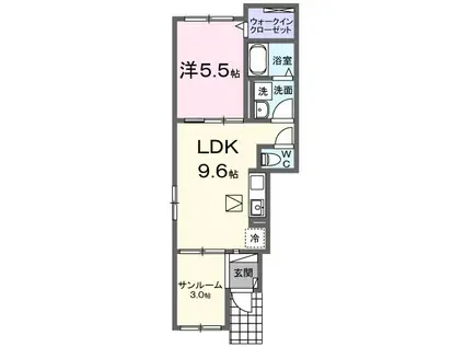 西条町寺家アパート B(1LDK/1階)の間取り写真