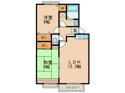 メロディハイツ春日公園(2LDK/2階)の間取り写真