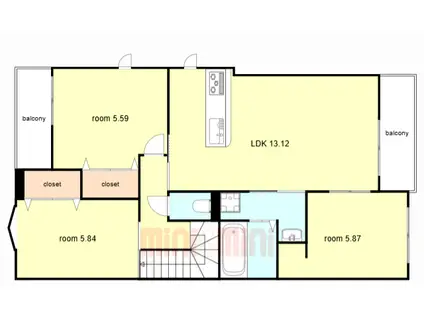 尼崎市西昆陽2丁目集合(3LDK/2階)の間取り写真