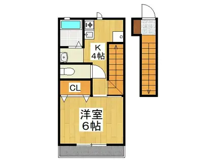 パシフィコ B棟(1K/2階)の間取り写真