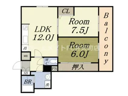 シャトー弁天弐番館(2LDK/4階)の間取り写真