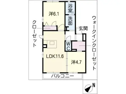 ソレアード B棟(2LDK/1階)の間取り写真