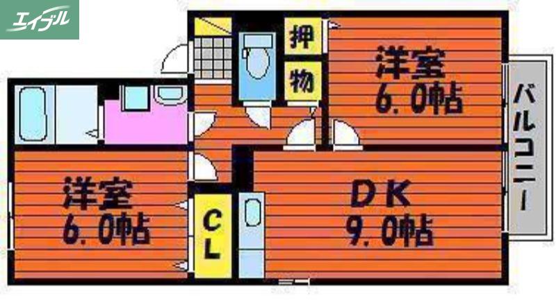 ストークシャトルB棟(2DK/2階)の間取り写真
