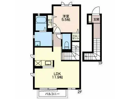 ボートハウスIII(1LDK/2階)の間取り写真