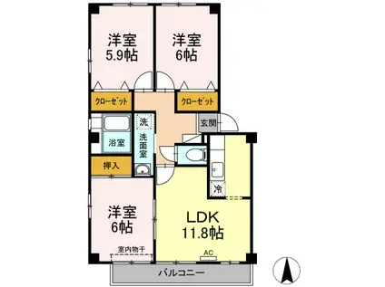 サンブルック佐古II(3LDK/3階)の間取り写真