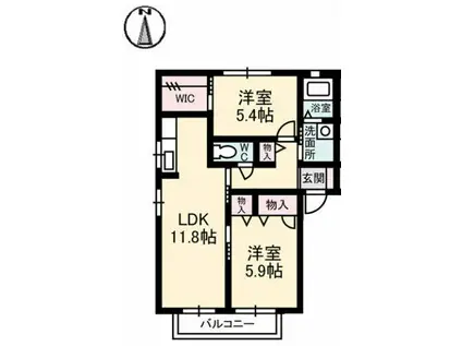 シャルマンA棟(2LDK/1階)の間取り写真