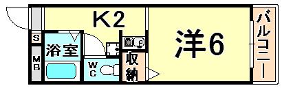 オアーゼビル(1K/2階)の間取り写真