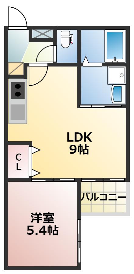 グレイス新屋敷(1LDK/4階)の間取り写真