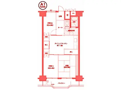 横浜若葉台第2 3-2(3DK/12階)の間取り写真