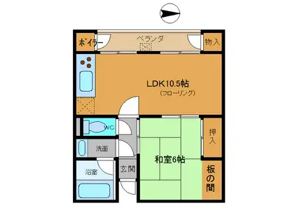ヴィラ岡崎(1LDK/4階)の間取り写真