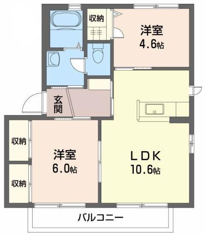 バリュージュ萌芽 D棟(2LDK/1階)の間取り写真