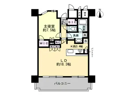 プレミストタワー総曲輪(1LDK/11階)の間取り写真
