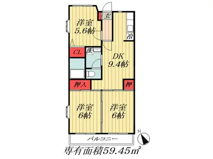 グレースビル(3DK/4階)の間取り写真