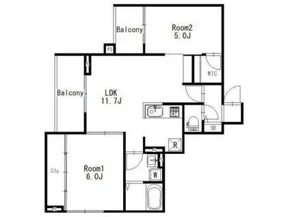 シャトネルA(2LDK/3階)の間取り写真