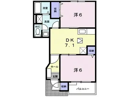 エストミュー・バーシア(2DK/1階)の間取り写真