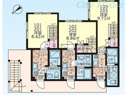 ベルジュエール町田(1K/2階)の間取り写真