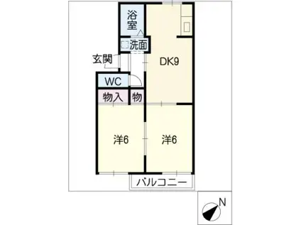 フラッツしのだ(2DK/1階)の間取り写真