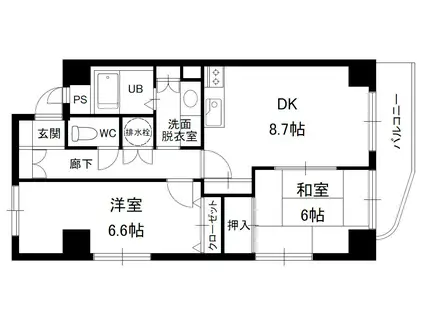 エクセリア駅南(2DK/2階)の間取り写真