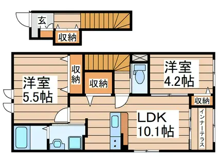 グランフォンテーヌ奏(2LDK/2階)の間取り写真