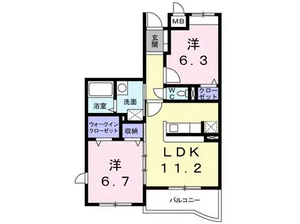 サンパレス土肥(2LDK/3階)の間取り写真