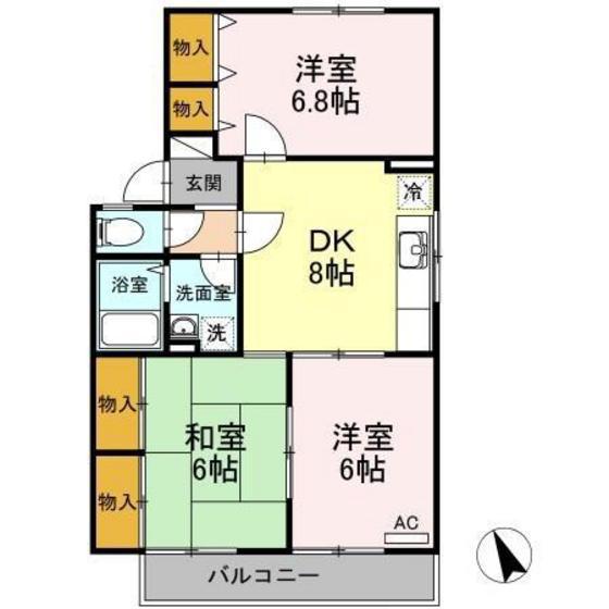 ファミール宗本B棟(3DK/2階)の間取り写真