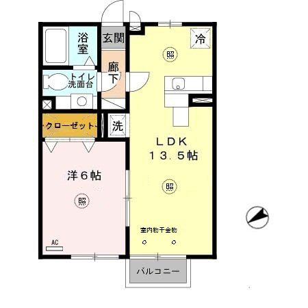 ヴィアーレ(1LDK/2階)の間取り写真