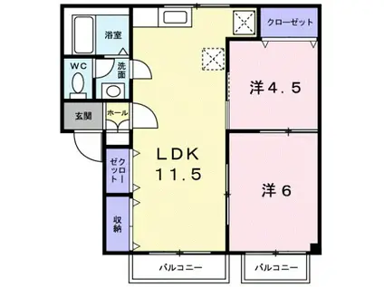 ハイツ星峰(2LDK/2階)の間取り写真