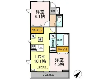 ライラック(2LDK/1階)の間取り写真