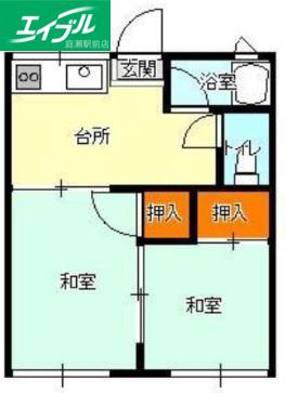 コーポ若竹(2DK/1階)の間取り写真