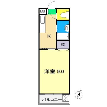 メゾンレーヴ高須(1K/2階)の間取り写真