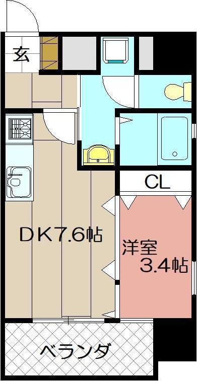 レクオス朋(1DK/9階)の間取り写真