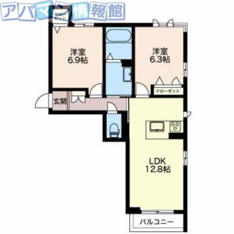 アルソーレあおば(2LDK/1階)の間取り写真
