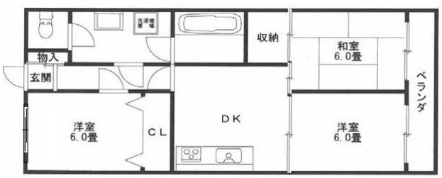 神木本町コスモマンション(3DK/6階)の間取り写真
