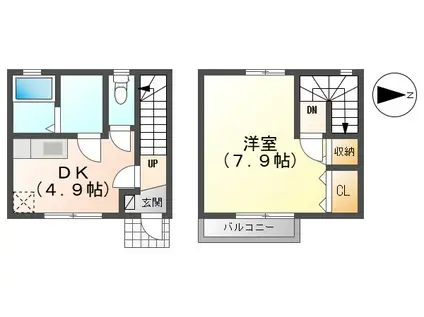 ルミエール上町(1DK/1階)の間取り写真