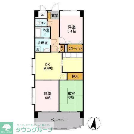 エーヴィゲス市川(3DK/6階)の間取り写真