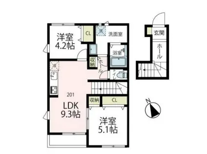 プランドール綱島東(2DK/2階)の間取り写真