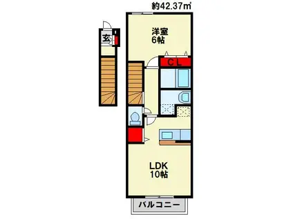サンレミ葛原A(1LDK/2階)の間取り写真