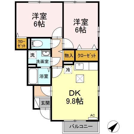 インペリアルA棟(2DK/1階)の間取り写真