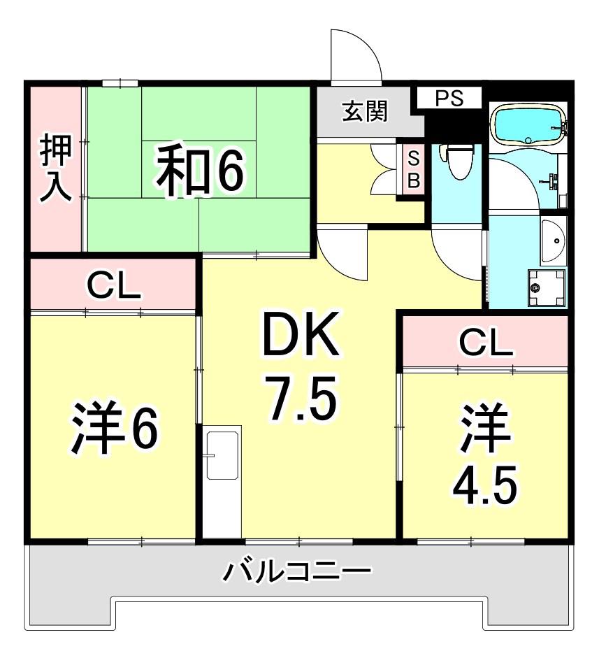門戸パレス(3LDK/5階)の間取り写真