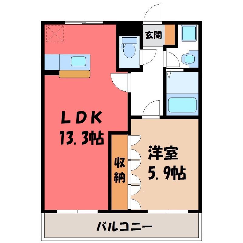 ツイングランデI(1LDK/1階)の間取り写真