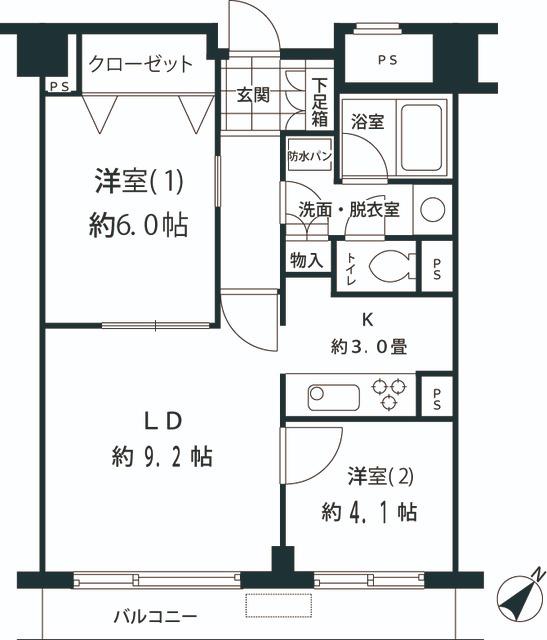 ルシマン月島(2LDK/12階)の間取り写真