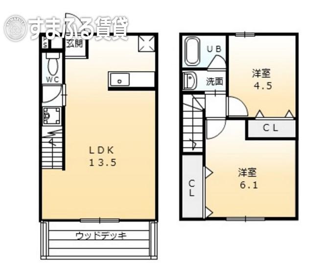 シャンパーニュ イーストヒルズ(2LDK/1階)の間取り写真