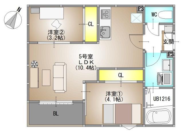 REGALEST 藤原光町(2LDK/1階)の間取り写真